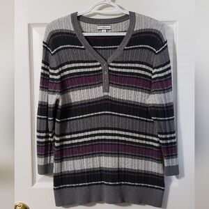 Women's Croft & Barrow 3/4 Sleeve Henley Striped Sweater